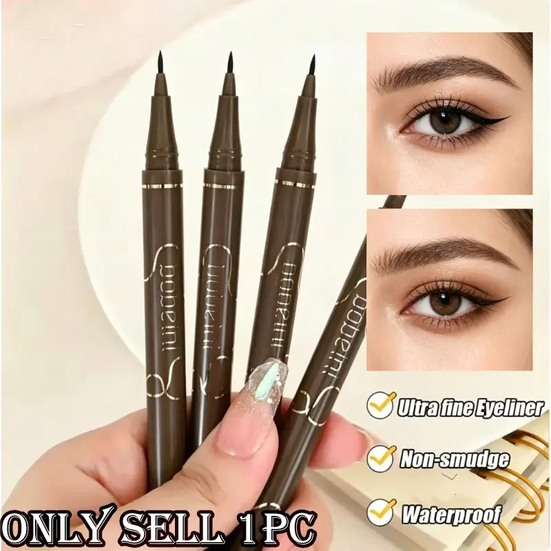Liquid Eyeliner With Gold Border & Hot Stamping Pattern, Fine Tip Anti Skipping Ink, Smooth Gentle Color, Shape Eyes For Korean Nude Eye Makeup, Enhance Eye Makeup