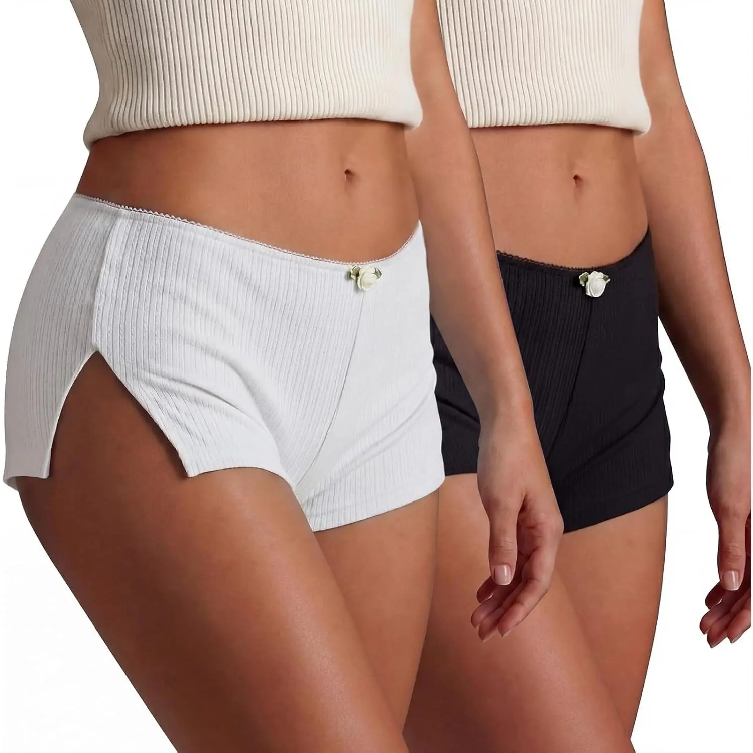 2 Pack Women Y2k Micro Shorts Low Rise Side Slit Mini Lounge Stretch Micro Pajamas Booty Shorts Cheeky Pj Bottom