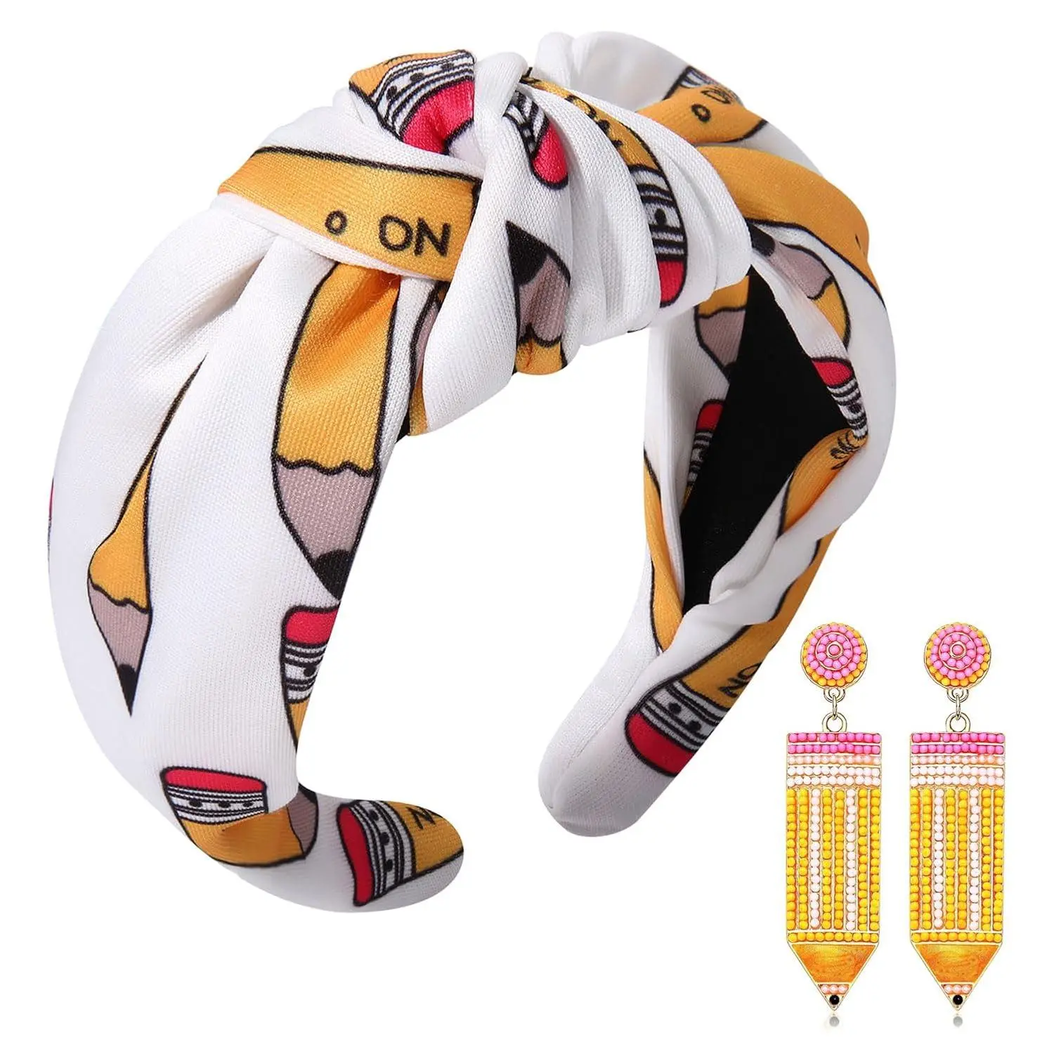 Teacher Headband for Women Wide Knotted Pencil Crayon School Headband Teacher Appreciation Gifts