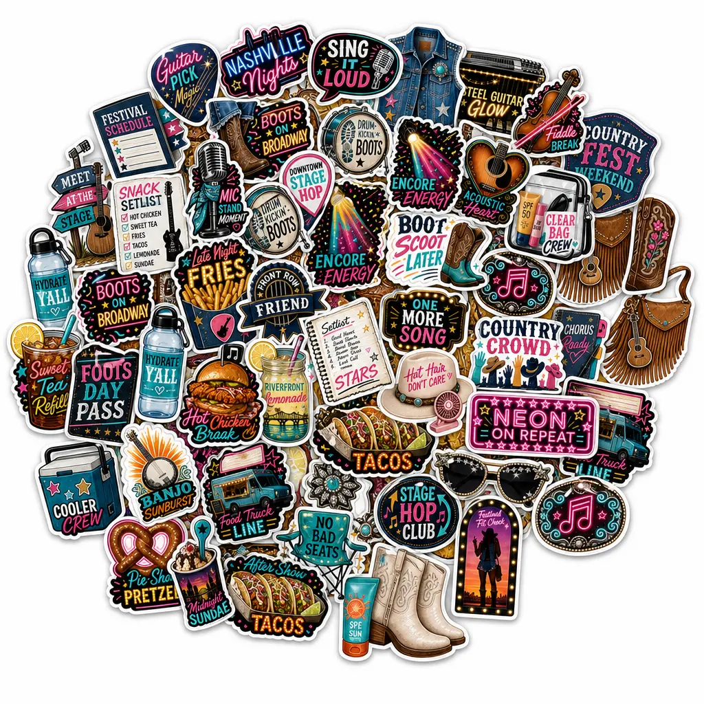 Nashville Country Fest Street Party Stickers | 50 Waterproof Vinyl Decals