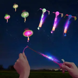 50 Pcs LED Flying Toy Set (25 Slingshots + 25 Glow Helicopters), Glow in The Dark Outdoor Toys, Party Supplies Favors for Kids Ages 4-8 8-12
