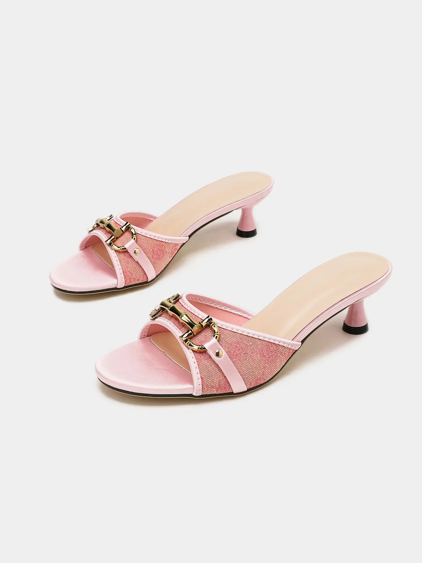 Women's Vintage Print Mules, Low Heel Slip-On Sandals, Metal Buckle Square Toe Formal Shoes, Summer Casual, Beach Vacation, Office Commute, Elegant Fashionable Sandals