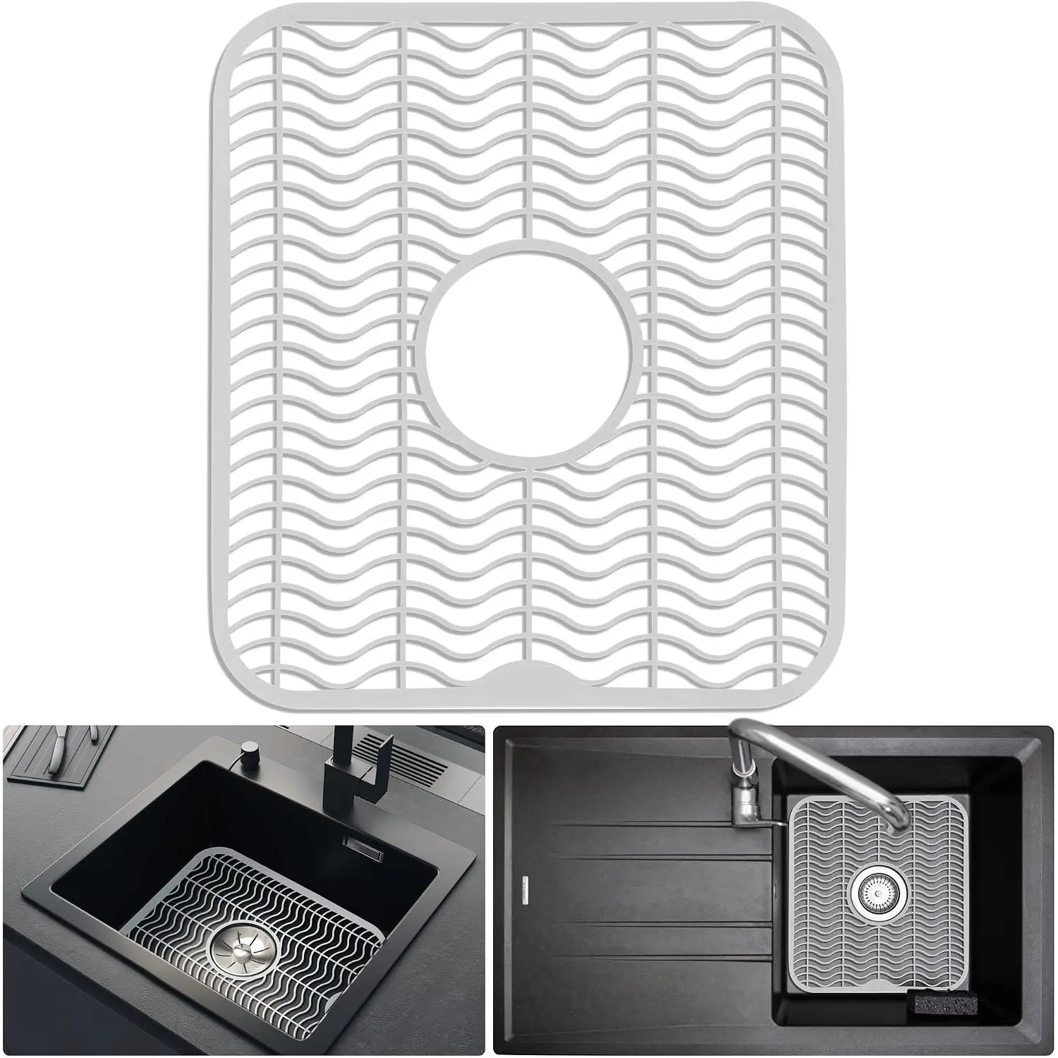 Sink Protector, 12 x 11 in Plastic Sink Mat for Kitchen, White