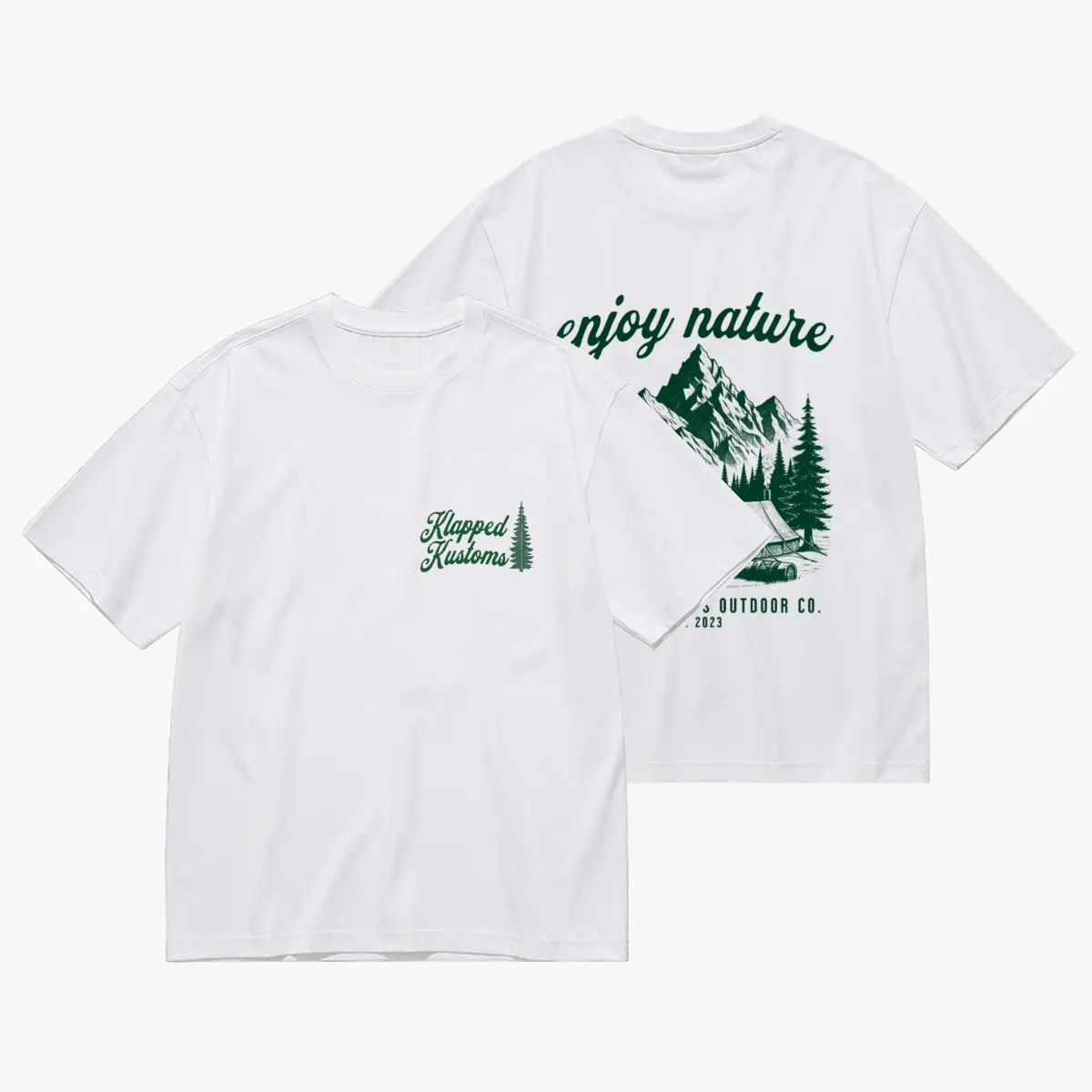 Women's Trendy 100% Cotton Oversized Short Sleeve T-Shirt - Nature Mountain Forest Graphic, 2-Side Printed, Smooth, Loose Cargo-Inspired, Vintage Aesthetic, Lightweight Soft Summer Casual Top for Camping, Gift