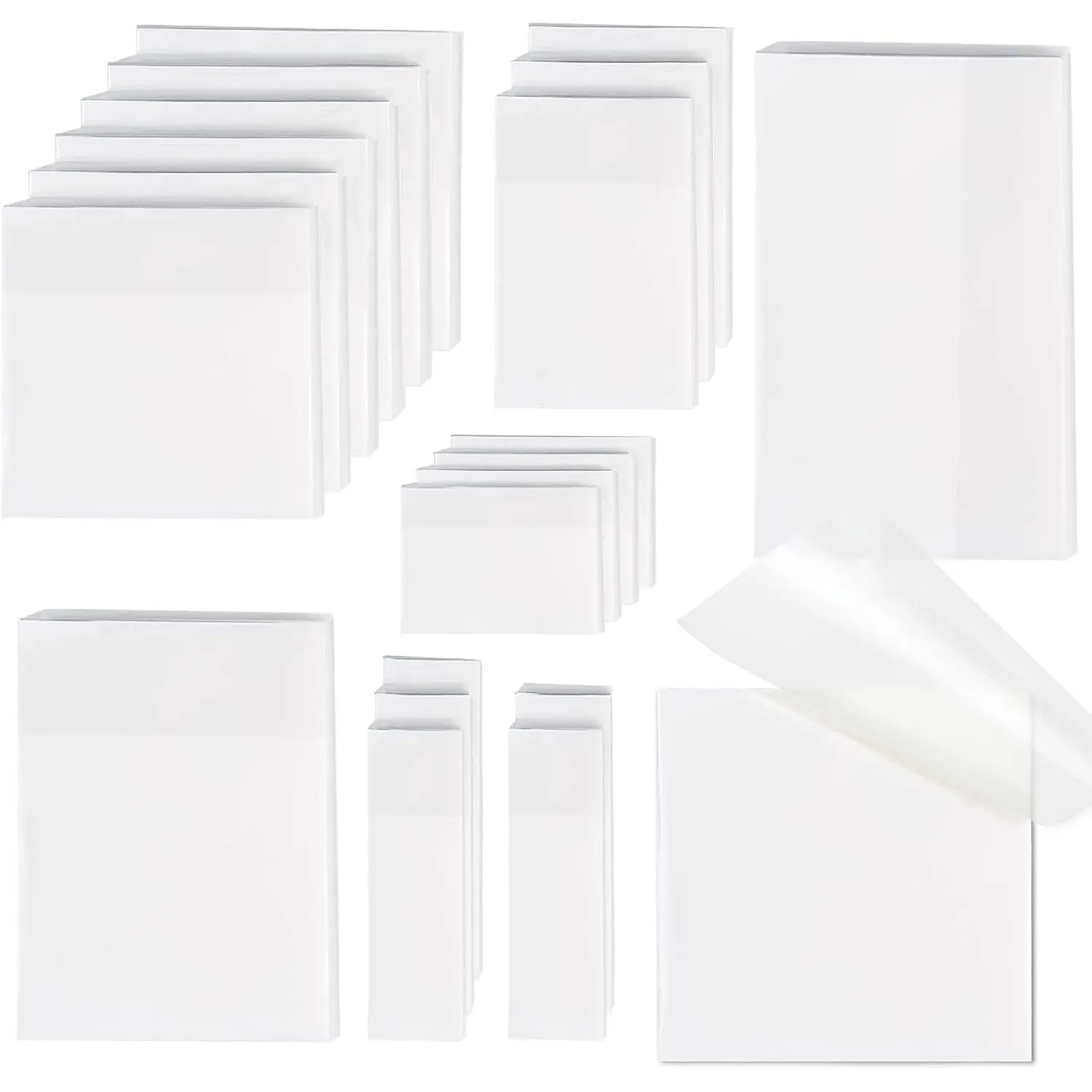 [1000 PCS] Transparent Sticky Notes, 6 Sizes Clear Sticky Notes Pads, Waterproof Self-Adhesive Translucent Sticky Notes for Annotating Books, See Through PET Notes for School & Office