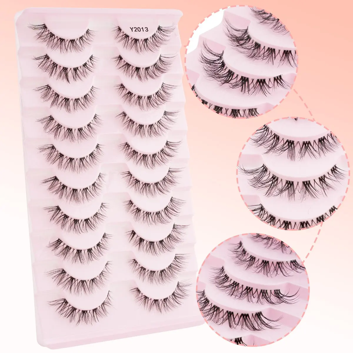 10 Pairs Daily Makeup Transparent Invisible False Eyelashes, Natural Fluffy C Curl, Mixed Length, 0.10mm Thickness, Solid Form