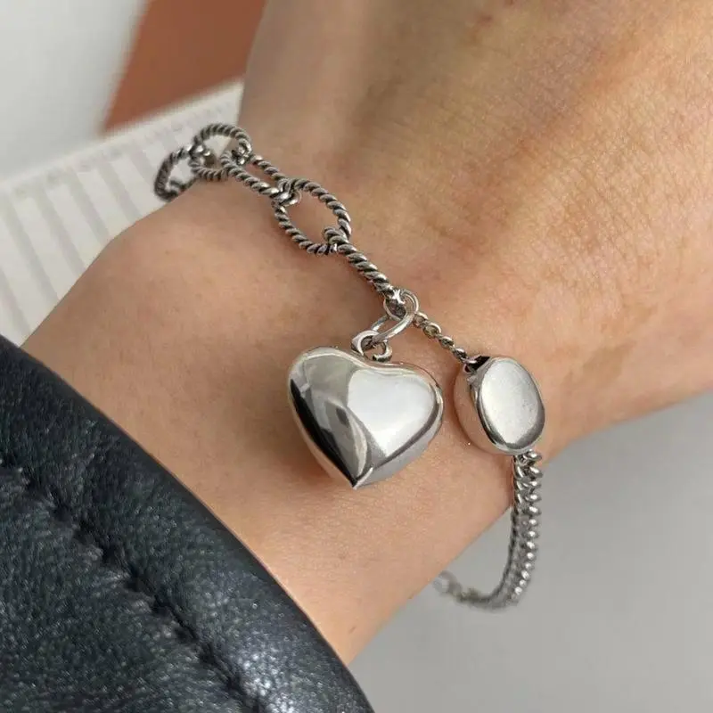 Retro 925 Sterling Silver Heart Bangle Bracelet, Elegant Unisex Daily Wear Jewelry for Parties and Dates, Ideal Birthday Gift, Vintage, Adults, Versatile Designs, Quality That Lasts, No, All Seasons, Birthday Gifting