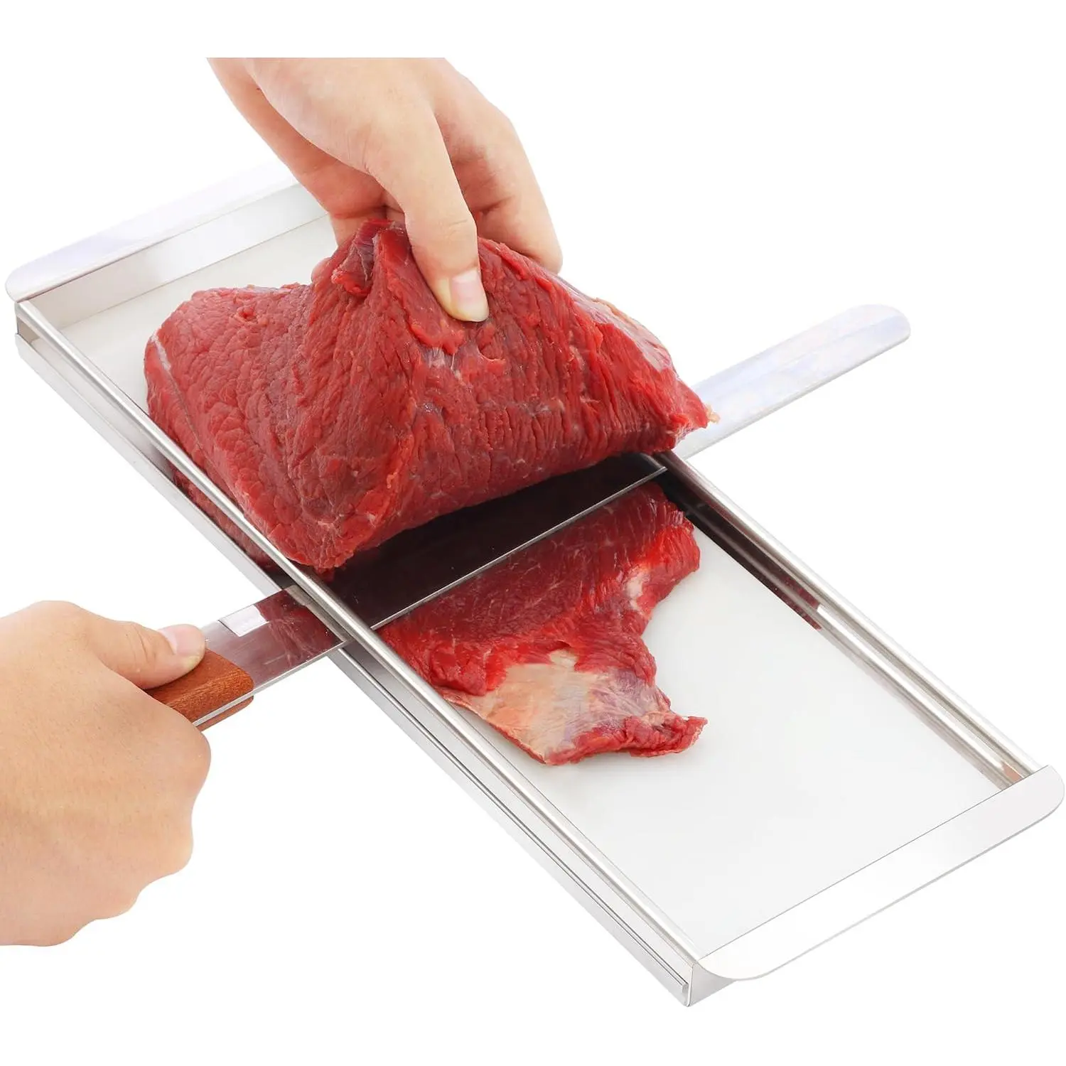 Beef Jerky Slicer Kit Stainless Steel Adjustable Thickness Uniform Slices Includes Cutting Board & 14-Inch Slicing Knife Thin Meat Slicer Kit for Chefs & Home Kitchens
