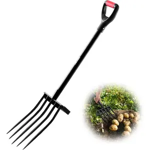 VEVOR Garden Fork, 4 - Tine Gardening Pitchfork with Fiberglass Handle, 45 in Heavy Duty Digging Fork with Y Grip, Forged Steel Spading Fork for Hay Potato Composting Transplanting Aeration