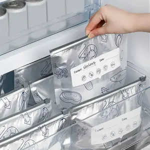 2026 New Reusable Aluminum Foil Food Storage Bags, Resealable Zip Lock Pouches with Label, Stand Up Vacuum Bags for Fruits, Vegetables & Meat