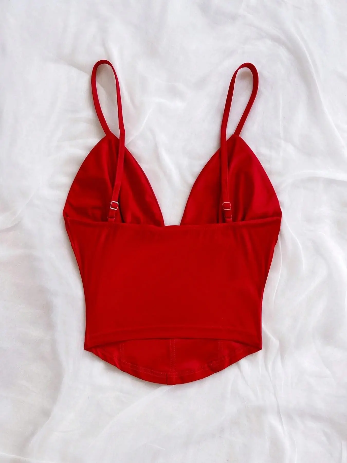 Red Boned Camisole Tank Tops Featuring A Sexy Y2k Style, Deep V-Neck, Adjustable Spaghetti Straps, Waist-Cinching Boning, And A Curved Hem—Perfect For Dates, Parties, And Summer Street Style, Tops