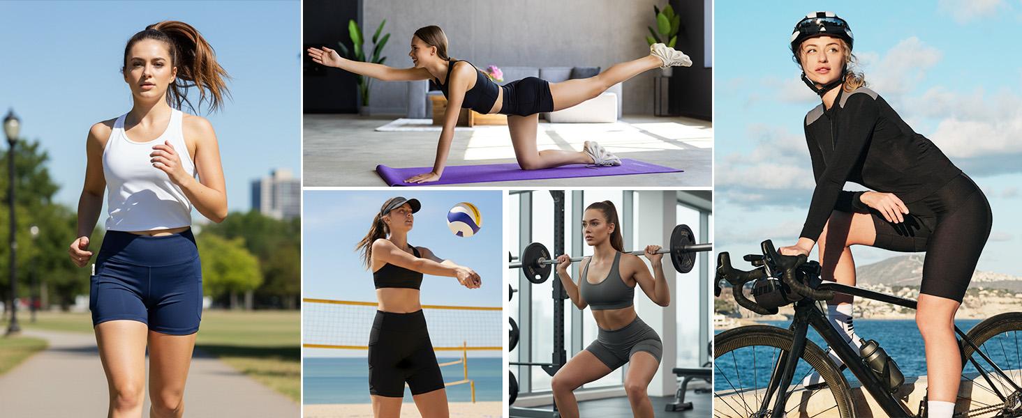 Women's Biker Shorts No Front Seam 4"/6"/8" High Waist Tummy Control Workout Yoga Gym Running Spandex Shorts Pockets