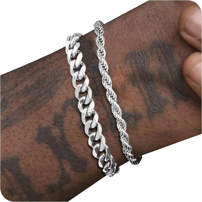 Silver Bracelet Men Jewelry as Cuband Link Bracelet for Mens |     8IN Silver Jewelry for Men Bracelet, Cuband Link Bracelet for Mens Chain Bracelet, Boys Accessories Pulsera Para Hombre