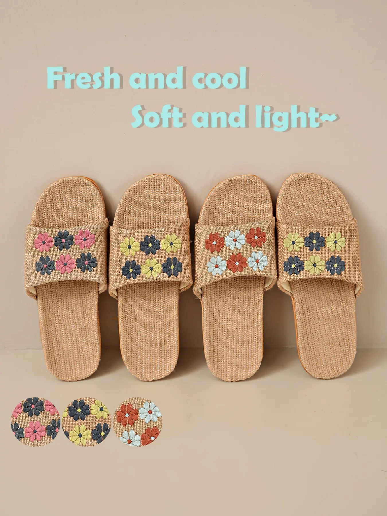 Boho Vintage Woven Slippers, Hand Embroidered Floral Pattern, Indoor Comfortable Breathable Casual Home Shoes, Women's Footwear