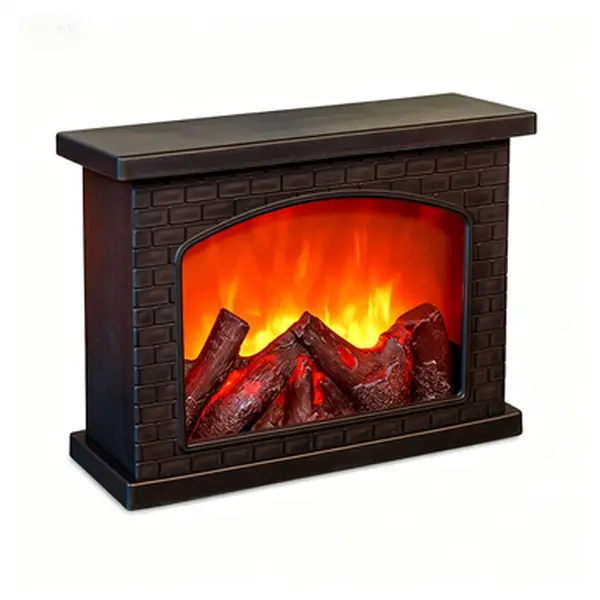 Black Plastic LED Flame Effects Fireplace Lamp - Portable, Battery Operated (Batteries Included), USB Charged, 11.2" L x 4.9" W x 8.6" H Faux Fire Decor Lantern for Indoor Holiday Decorating, Festival Style Decorative Lights (No Heater Function)