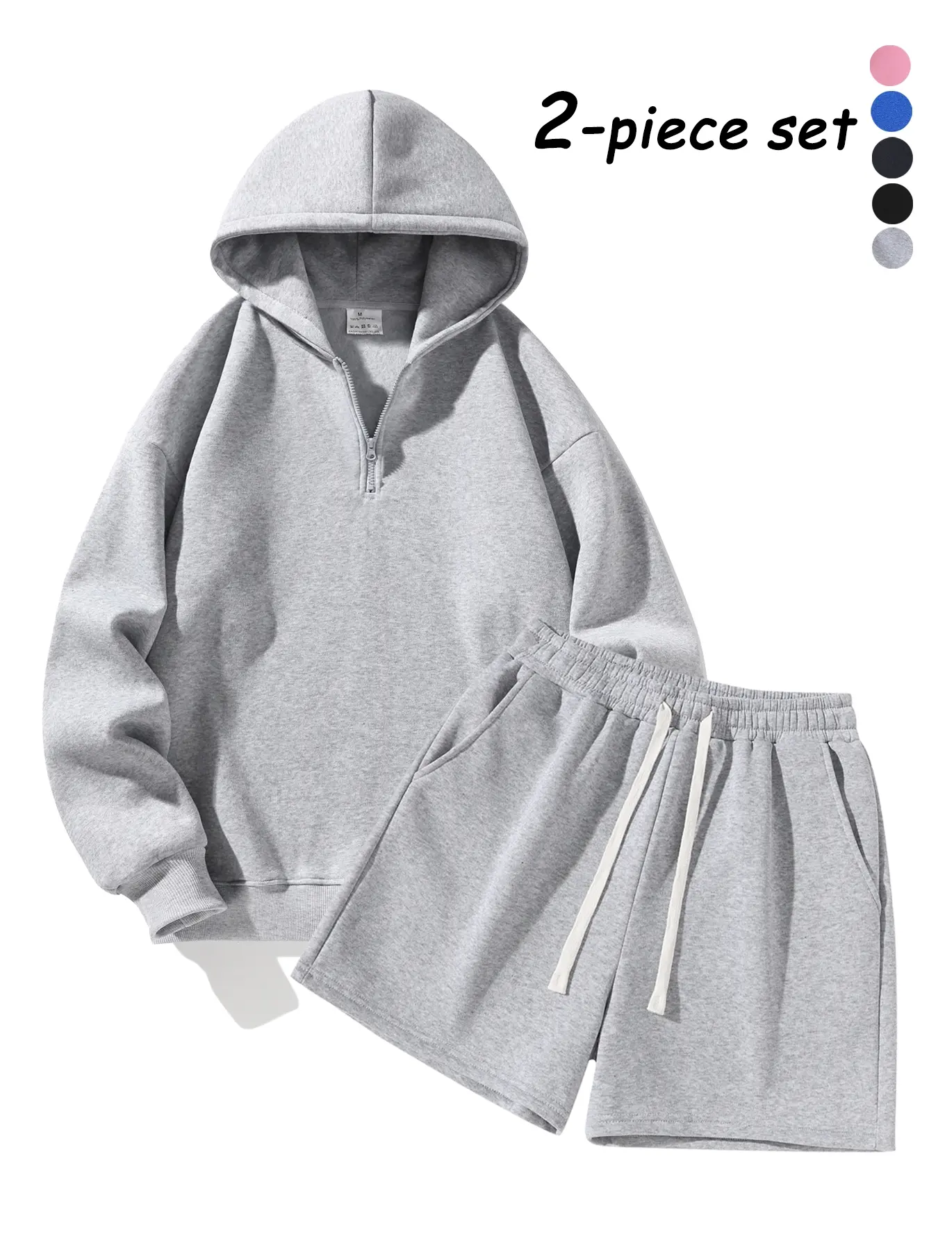 Unisex's Half-Zip Hoodie with Shorts, Sporty Plain Comfortable and Warm Sports Two-Piece Set for Jogging, Running and Workout, Suitable for Daily Wear & Outdoor Activities, Casual Sportswear Outfit, Casual Activewear Set