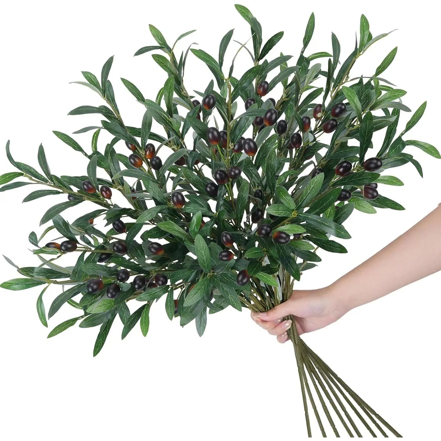 8 count 30" Faux Olive Branches Silk Leaves  Olive Tree Branches with 96 Fruits Realistic Artificial Greenery Stems for Vase Fillers  Centerpieces Wedding Office Indoor Decor