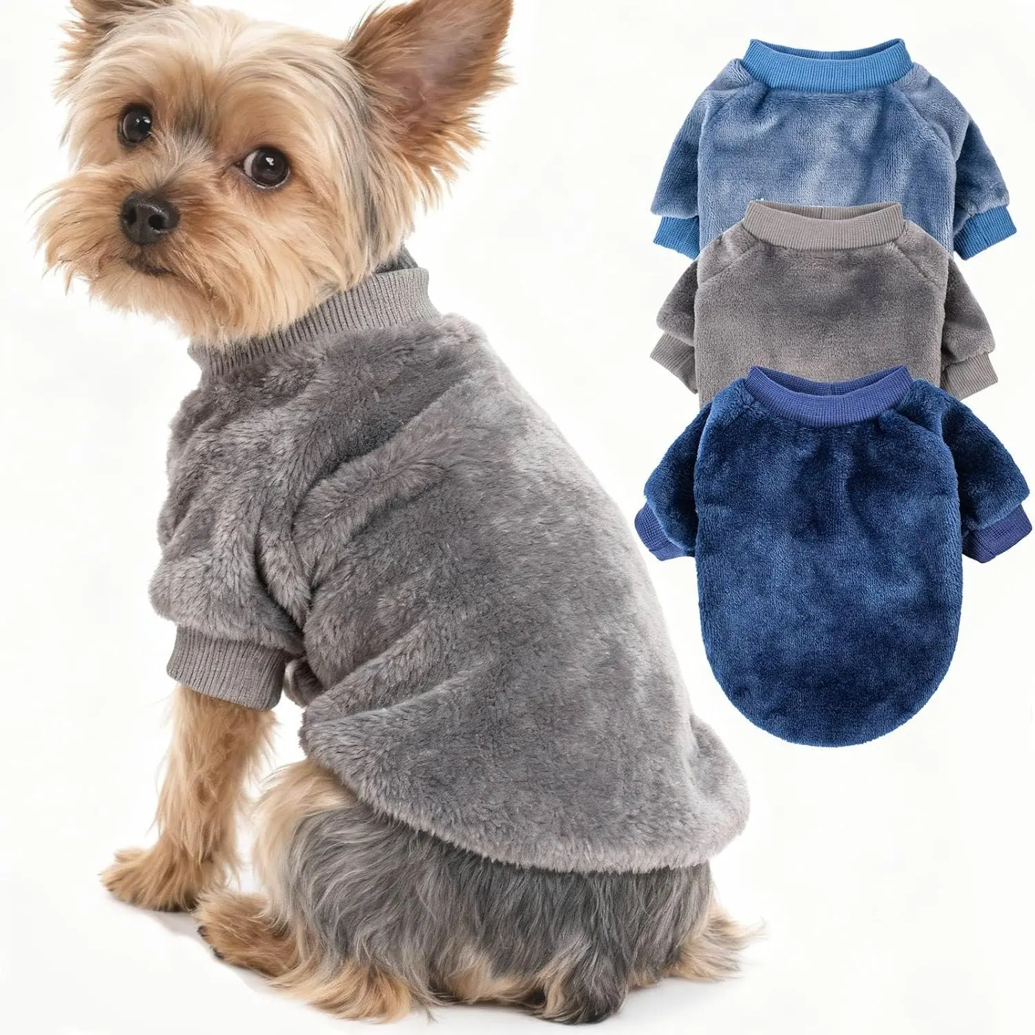 Dog Sweater | 3-Pack Clothes Jackets for XXS XS Dog Breed (Male & Girl), Soft Winter Coats Sweaters for Dogs and Cats, Pet Apparel Outfits (Grey,Blue,Navy, XX-Small)