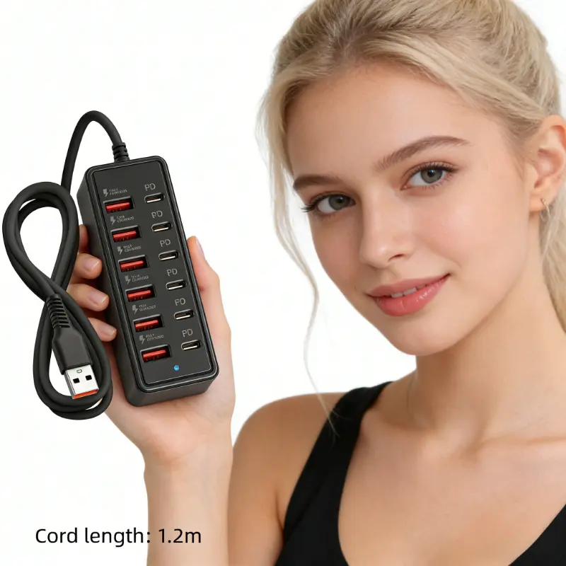 2026 Newest 12-Port Multiport USB Hub - 6 USB-A, 6 Type-C PD Ports, 66W High-Power Fast Charge Station, High-Speed Data Transmission Adapter, Compact Portable Multi-Device Dock, Universal for Smartphones, Tablets, Laptops