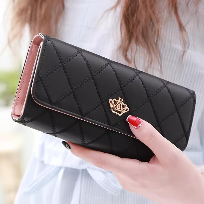 New Fashion Diamond Pattern Metal Crown Women's Wallet 70% off Long Wallet Large Capacity Mini Wallet Zipper Purse