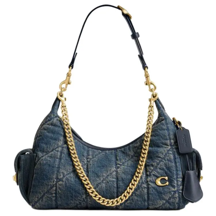 COACH Pocket Juliet 30 Quilted Denim Crossbody Bag for Women, Large Size, Deep Indigo Blue