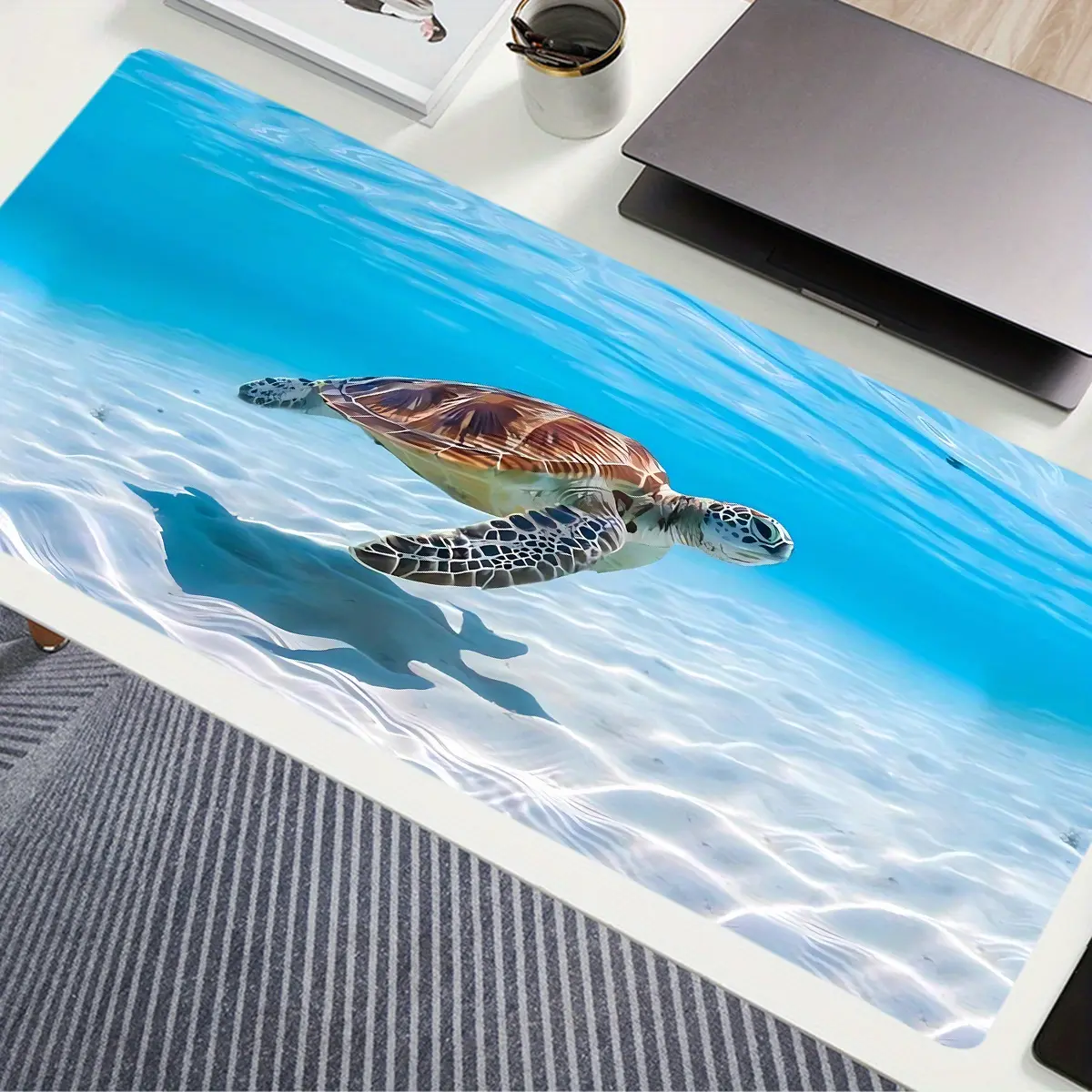 1 turtle-shaped mouse pad, desktop mat suitable for laptops and desktops, rubber anti-slip base, underwater design, dual-use mouse pad for office and gaming