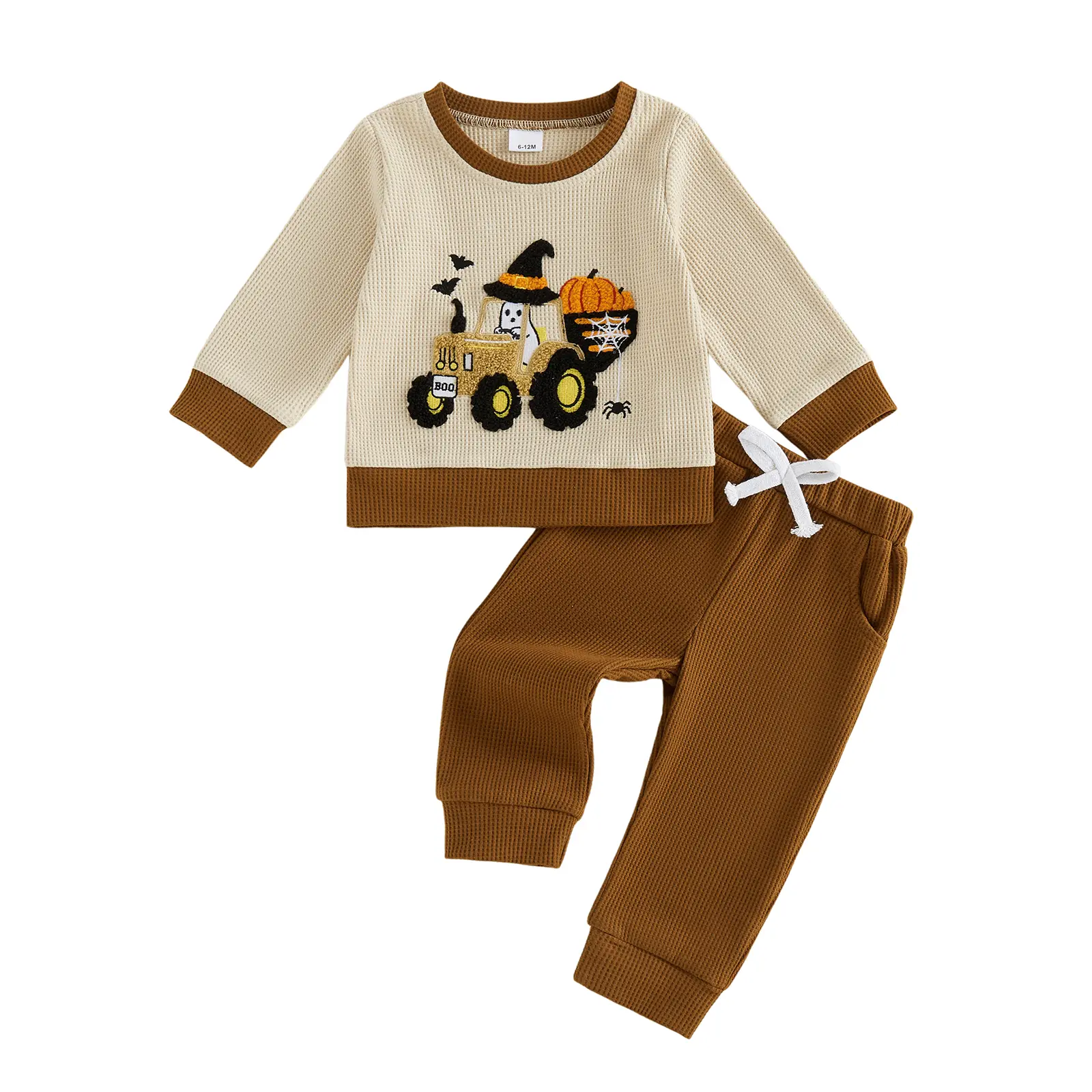 Toddler Baby Little Boy Halloween Outfits Long Sleeve Ghost Tractor Embroidery Sweatshirt + Pants Set Fall Clothes 6M-5T