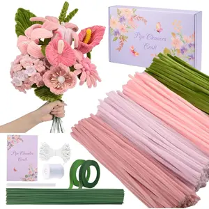 400 count Pipe Cleaners Craft Set, 4   Pipe Cleaners Flower Kit, 7MM  Chenille Stems for DIY Flower Making Kit with Floral Stems, Gardening Tape, Stamen for DIY  Decorations()