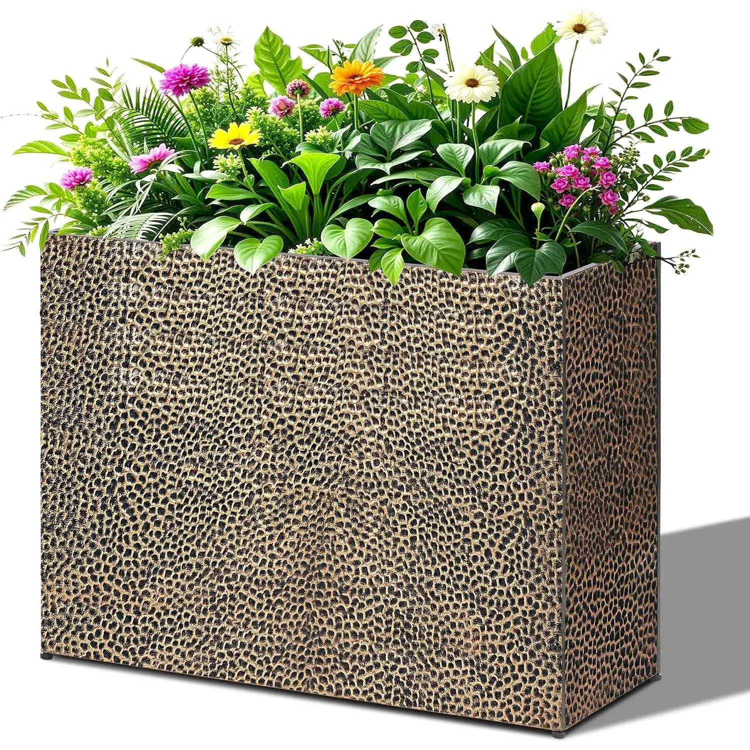 Large Rectangular Metal Garden Block Planter Box 32x12x24 Inch | Hand-Hammered, Thicken and Weather-Resistant Coating, Heavy Duty, Easy Assembly, Planter for Patio, Porch, Deck
