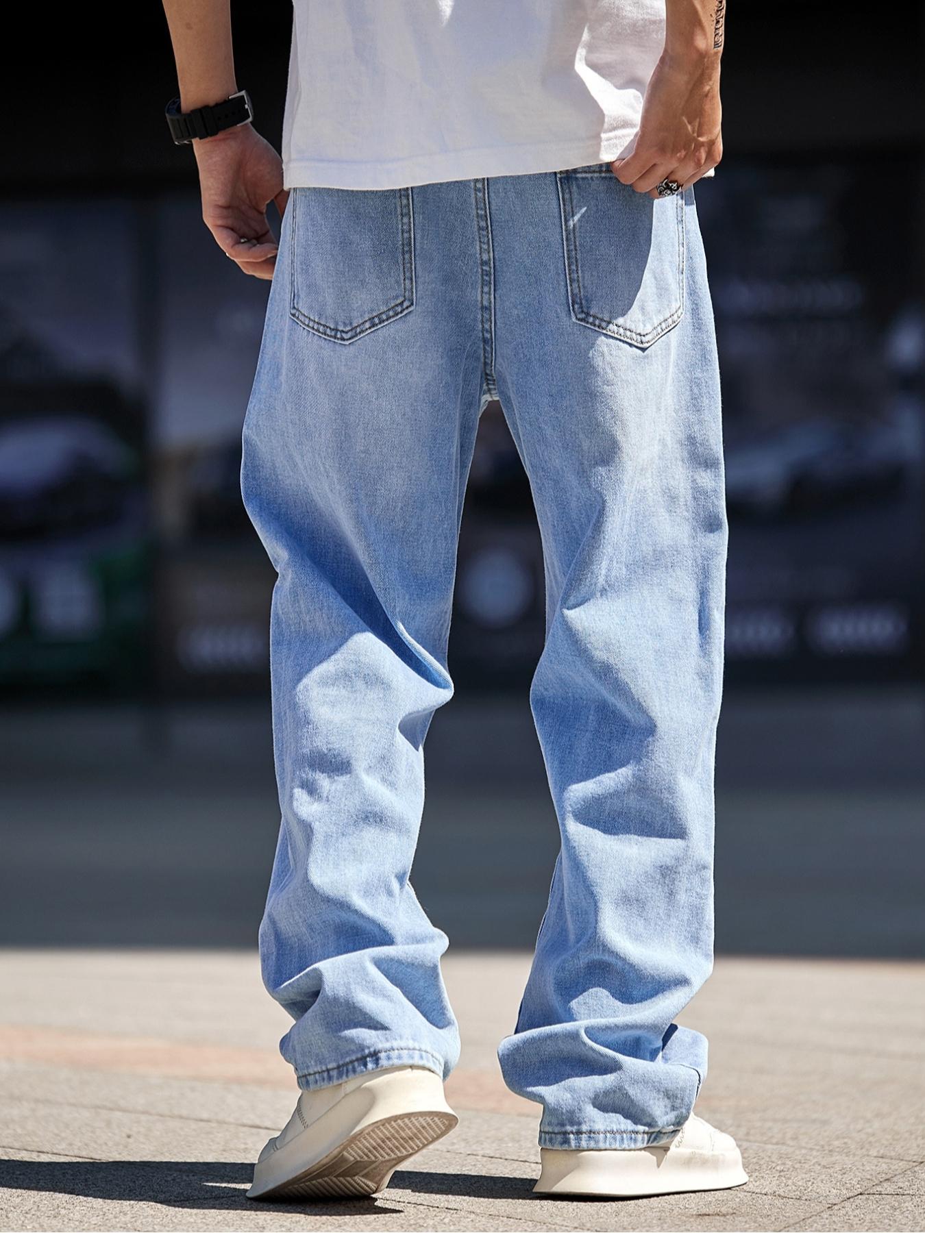 Men's Fashion Light Blue Light Wash Baggy Jeans, Menswear Retro Style Loose - Fit Denim Pants Perfect for Streetwear, Casual Daily Outfits and Urban Fashion Looks Vibe