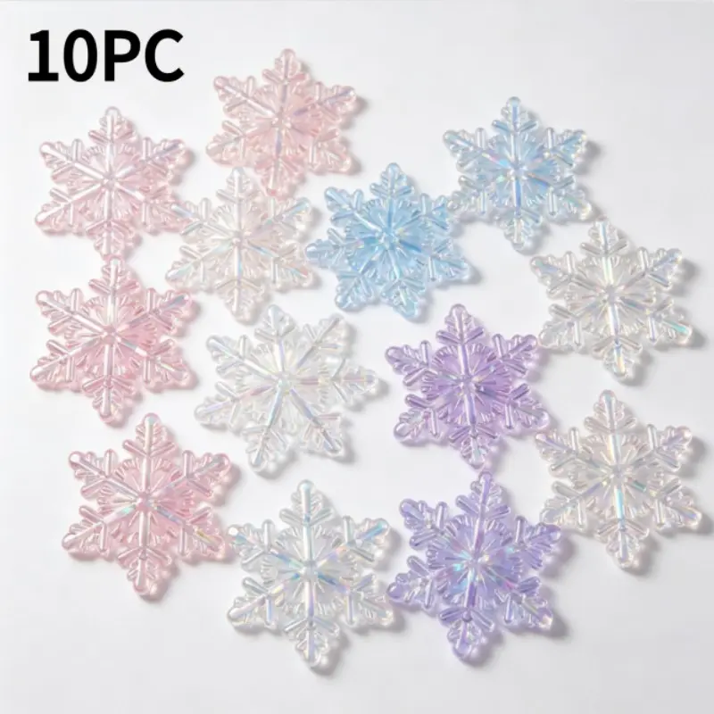 10 Acrylic Snowflake Ornaments, Rainbow Color Shimmering Christmas Tree Decor, Star Design, Light Blue, Hand Washed Craft, Holiday Decoration