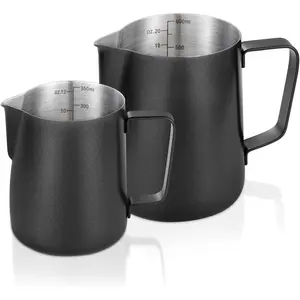 2 Pack Matte Black Stainless Steel Milk Frothing Pitcher 12oz/350ml & 20oz/600ml Espresso Steaming Cup Perfect for Espresso Coffee Cappuccino Latte Art