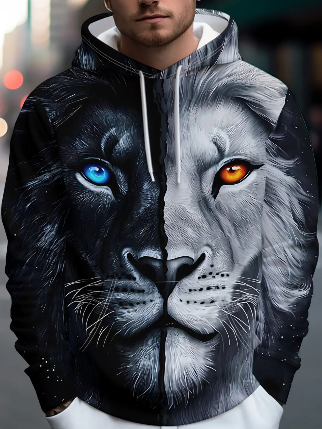 Men's Lion Pattern Hooded Sweatshirt, 3D Print Loose Fit, Fall & Winter Fashion Top, Casual Graphic Pullover for Men