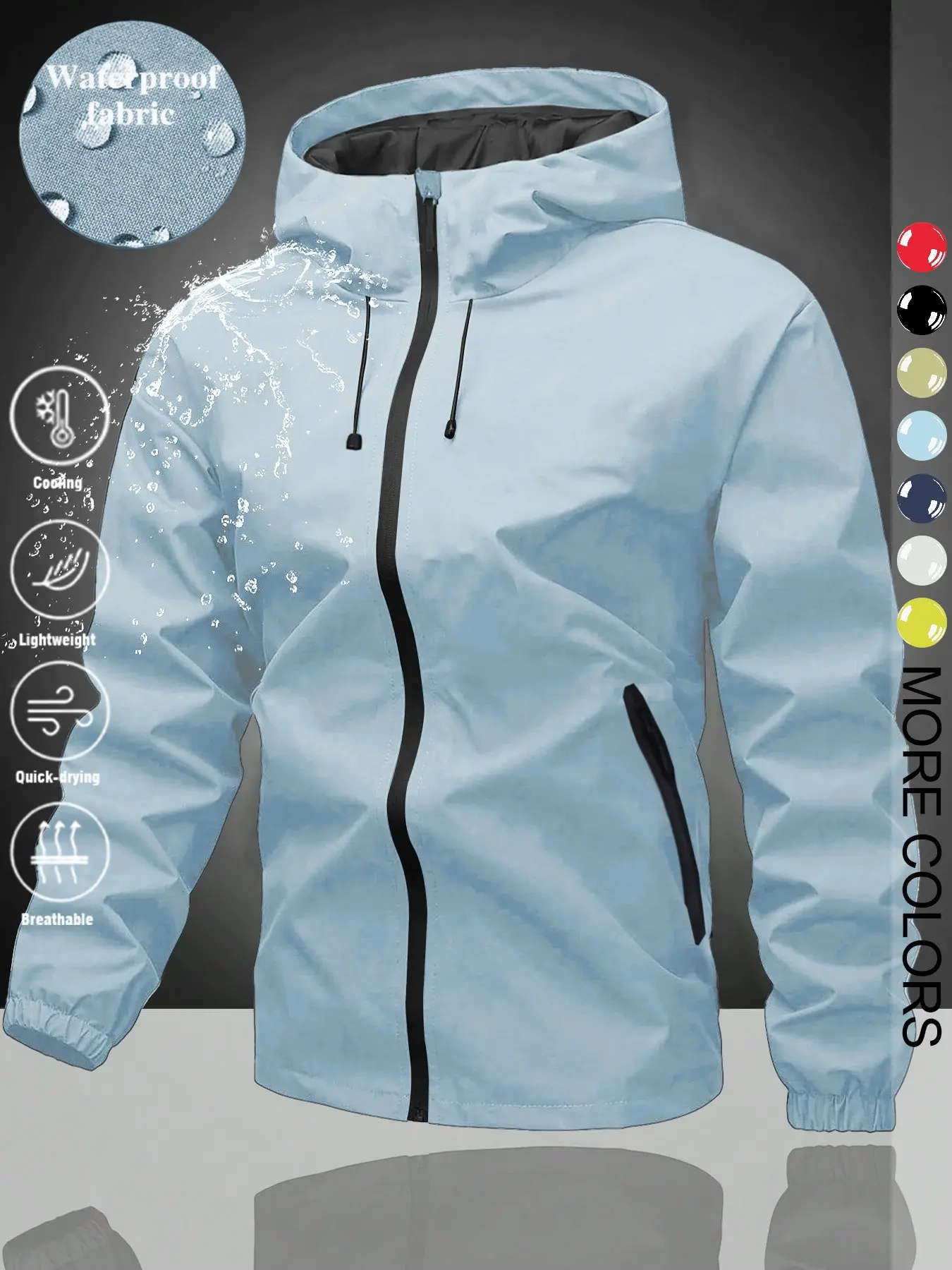 Men's Waterproof Lightweight Hooded Windbreaker Jacket | Breathable Quick-Drying Zip Up Outerwear with Pockets for Outdoor Hiking Running & Daily Wear Casual Outdoor Jacket (Multi Colors)