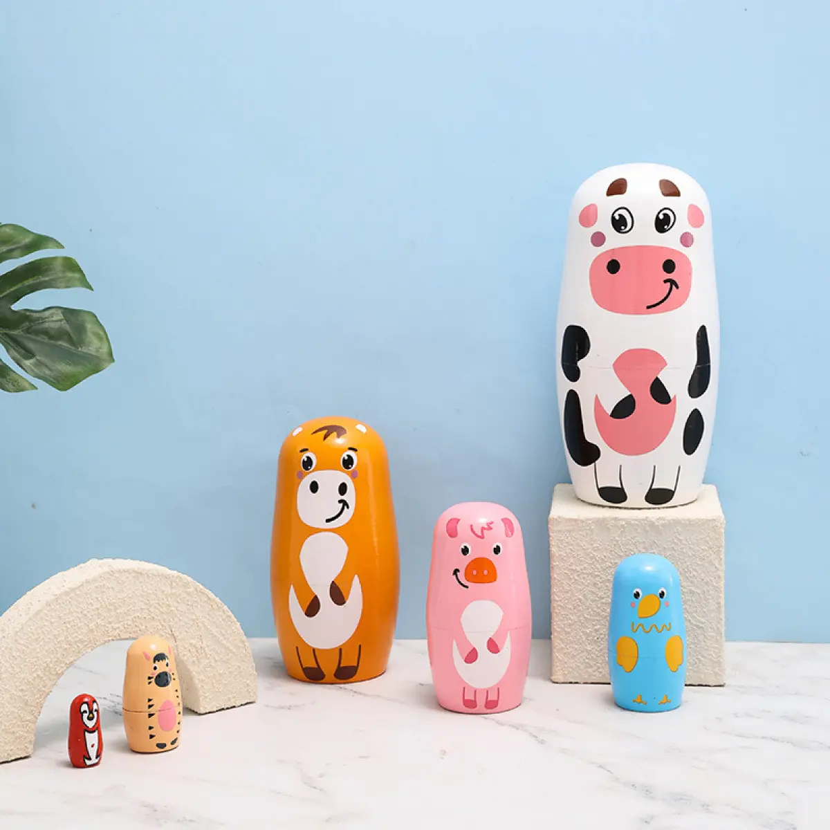 6-Layer Russian Nesting Doll, Handmade Painted Animal Cow Craft, Children's Toy, House Decoration
