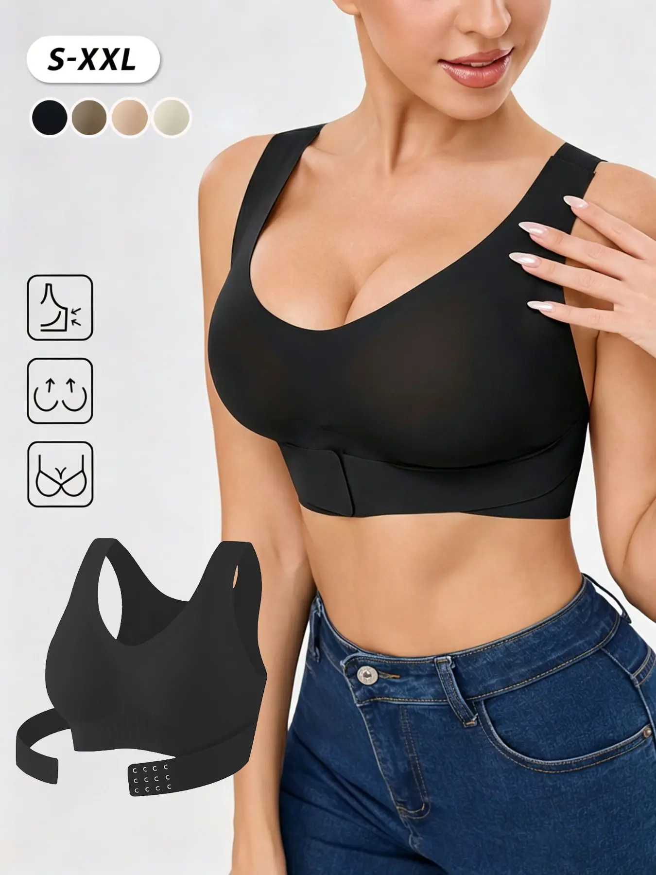 Women's Wireless Sports Bra, 2-In-1 Posture Corrector, Back Cross Straps + Front Buckle, Comfortable Breathable for Daily Casual Wear, Supportive Yoga Sports Bra