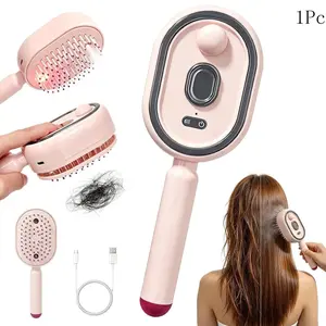 Rechargeable Electric Steam Hair Brush - Spray Air Cushion Massage Comb with Red Light Therapy, Self-Cleaning, Detangling, Anti-Static, Hydrating Hair Care Tool
