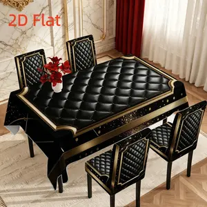 5/7pcs Black & Gold Tablecloth & Dining Chair Cover Set Retro luxury combo for home, indoor/outdoor, hotel decor. Durable fabric, easy-install chair covers, all-season celebration decor.