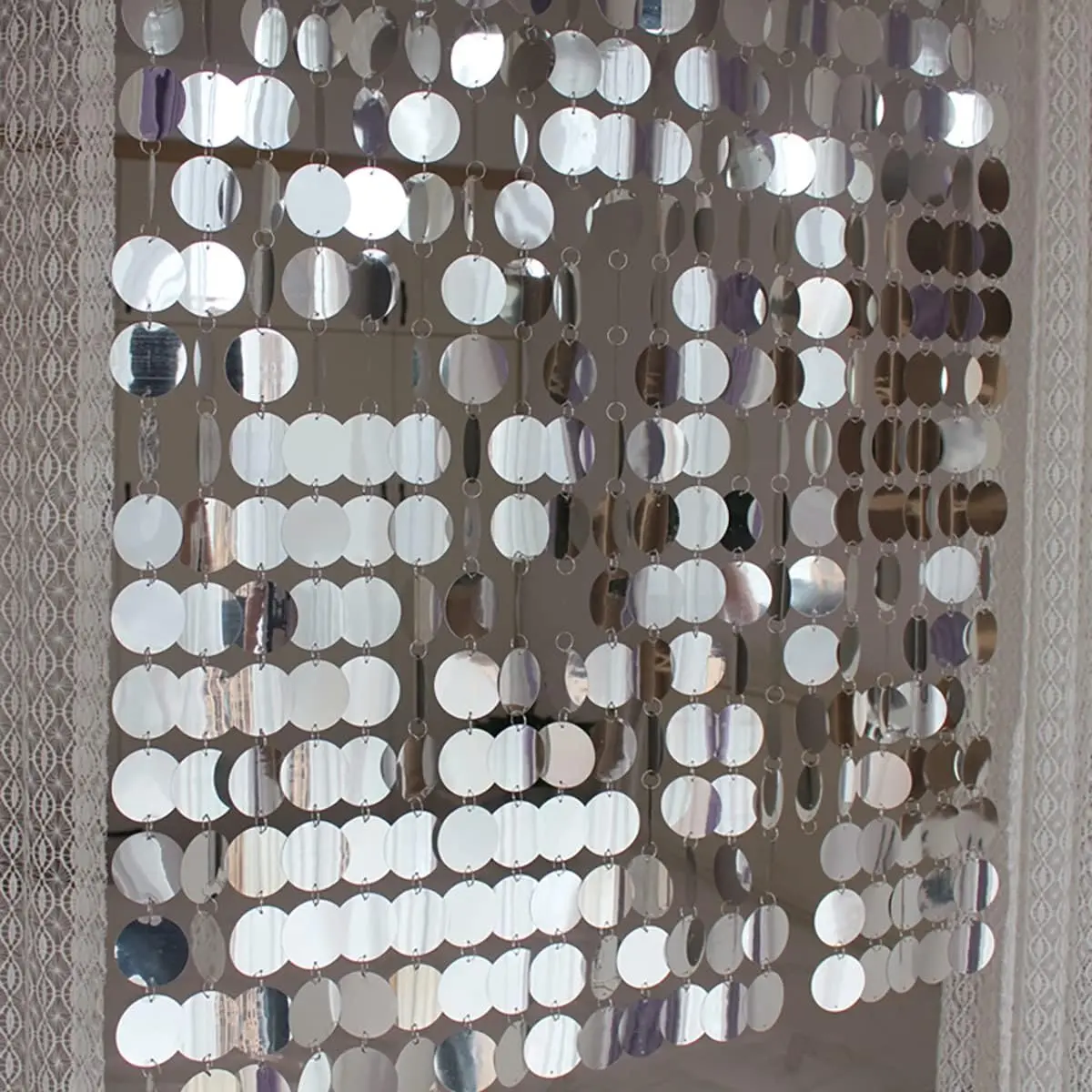 Sequin Door String Curtains, PVC Sequin Bead Doorway Door Window Decor Room Divider Blind for Home Festivals Wedding Decorations (5, Silver)