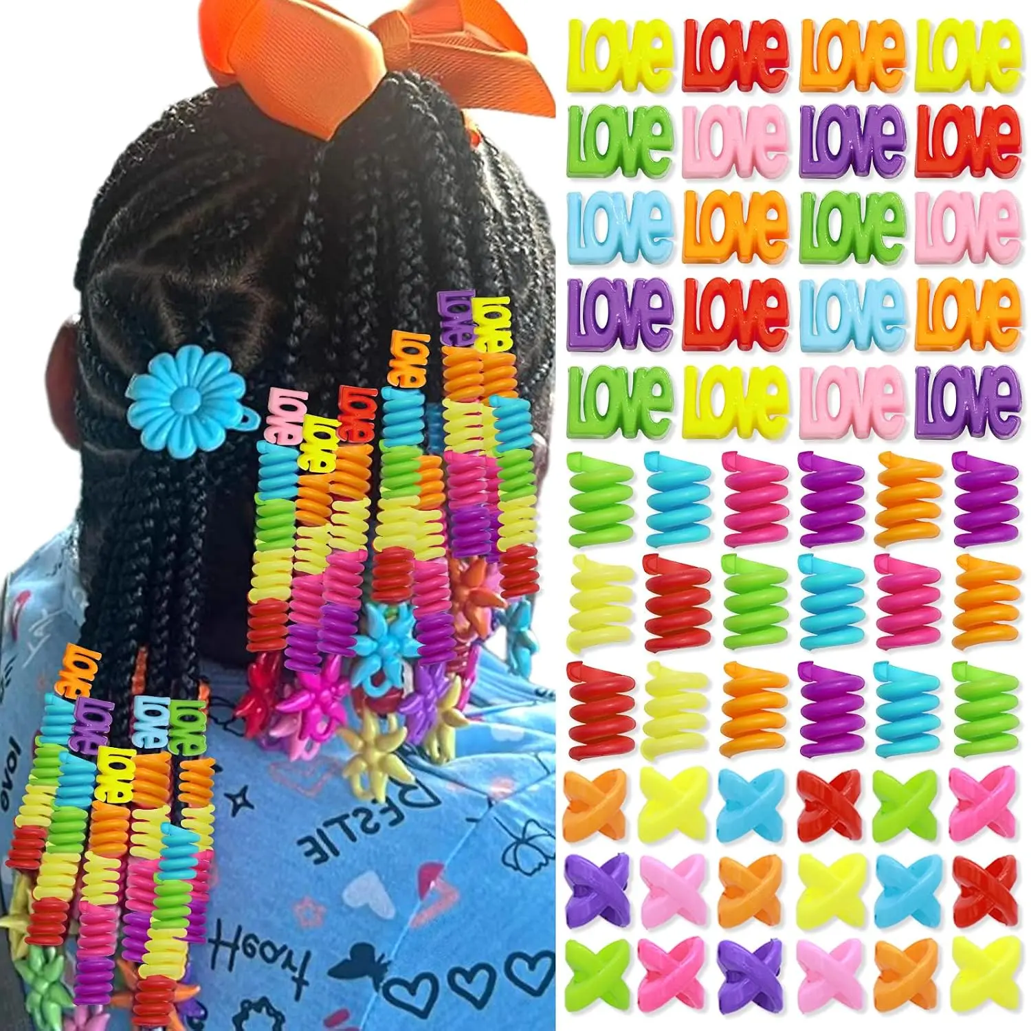 60 count Colorful Hair Beads Dreadlock  Decoration Cute Pony Beads for Braids Multi Style  Loc Accessories Hair  Making Kit