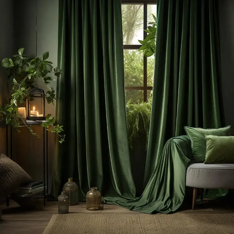 1pc American Vintage Olive Velvet Window Drapes, Curtain for Windows, Thick Heavy Fabric, Suitable for American Country Wooden House Living Room, Minimalist Style