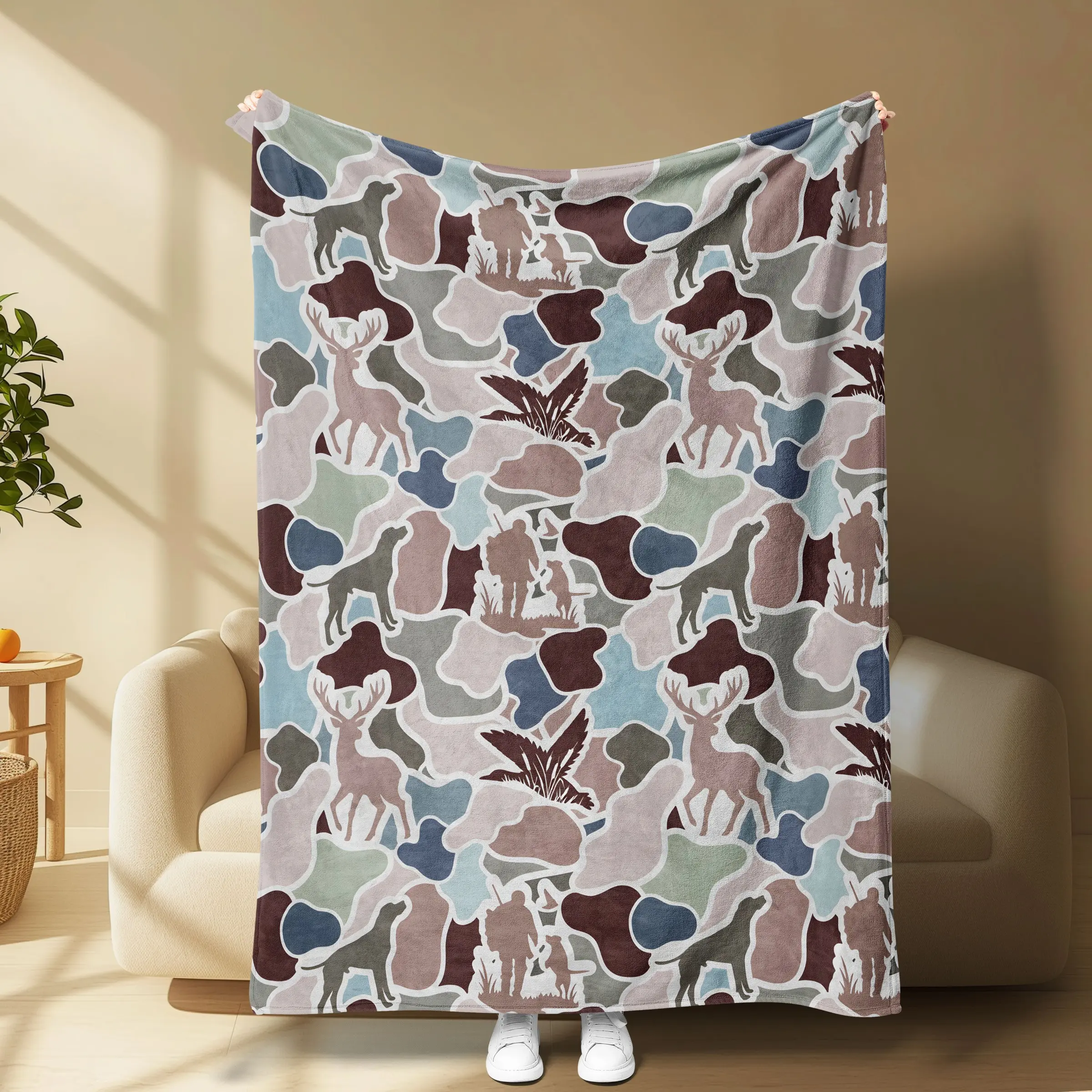 Natural Hunter Camouflage Fleece Blanket, Outdoor Camping Leisure Durable, Perfect for Relaxing and Staying Warm