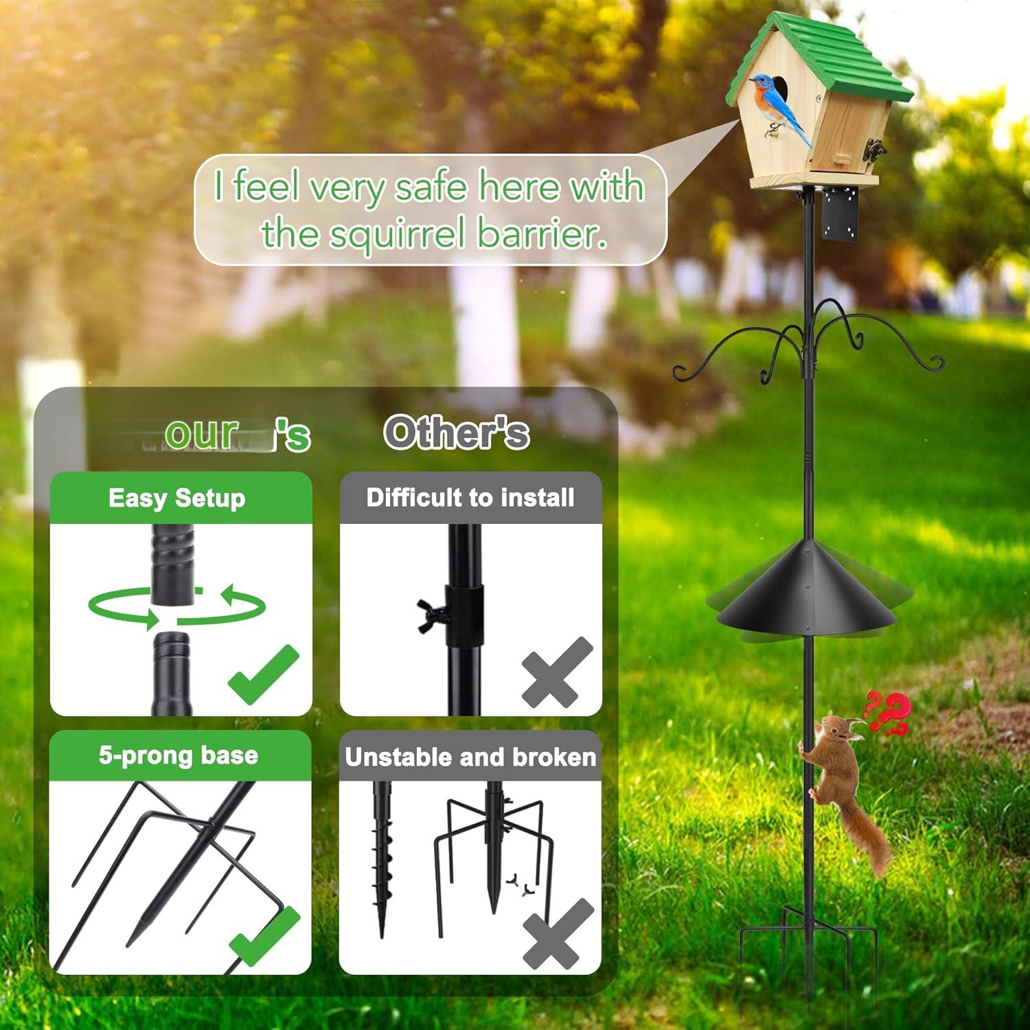 Bird Feeder Pole,Bird House Pole Mount Kit with Squirrel Proof Baffle for Bird Watching Buddy Pole,93 Inch Adjustable Mounting Support Stand for Outdoors