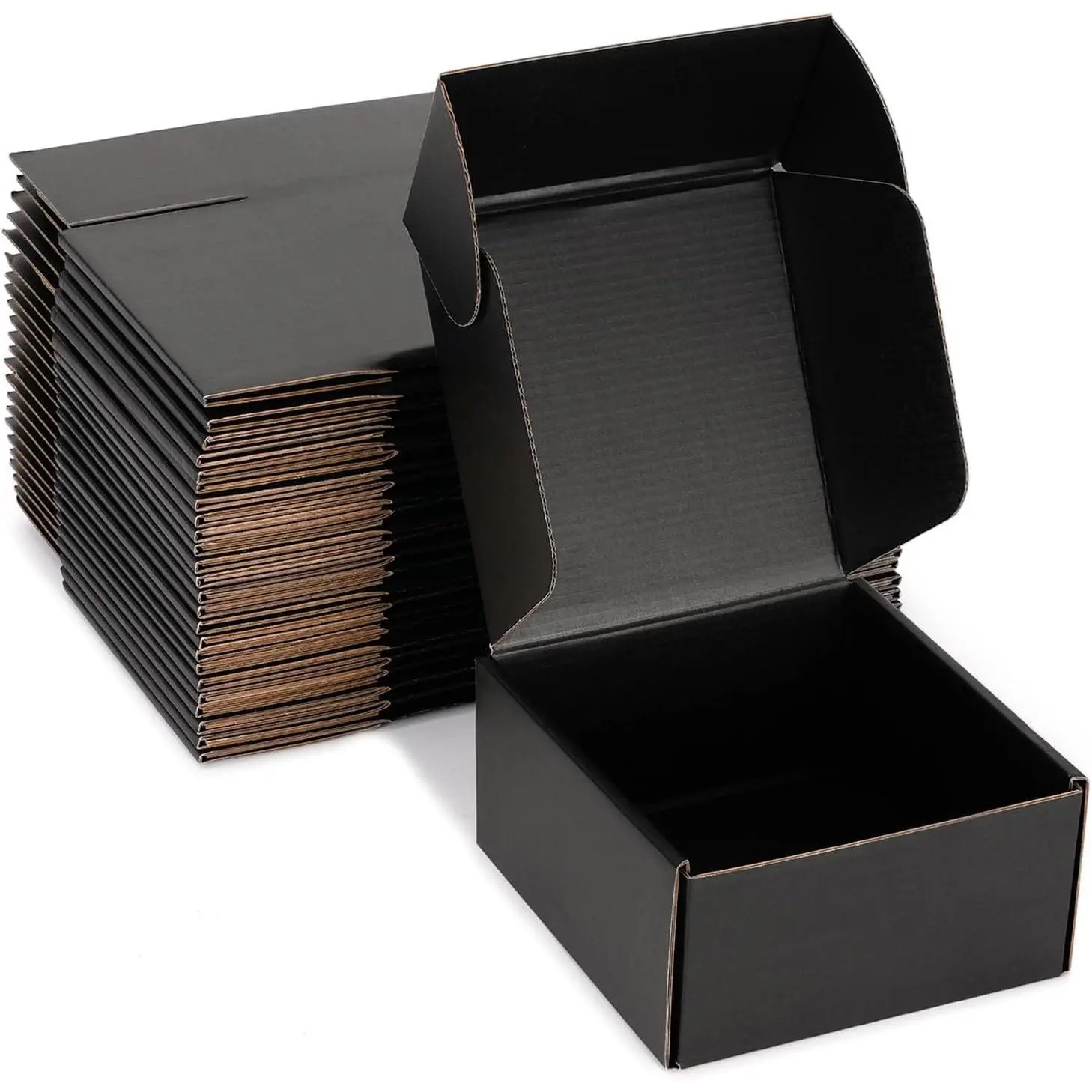 Black Corrugated Shipping Boxes 6x6x3 Inches, 25 Pack | Sturdy 32 ECT cardboard, no tape closure, easy assembly, for mailing, gifts packaging and small business