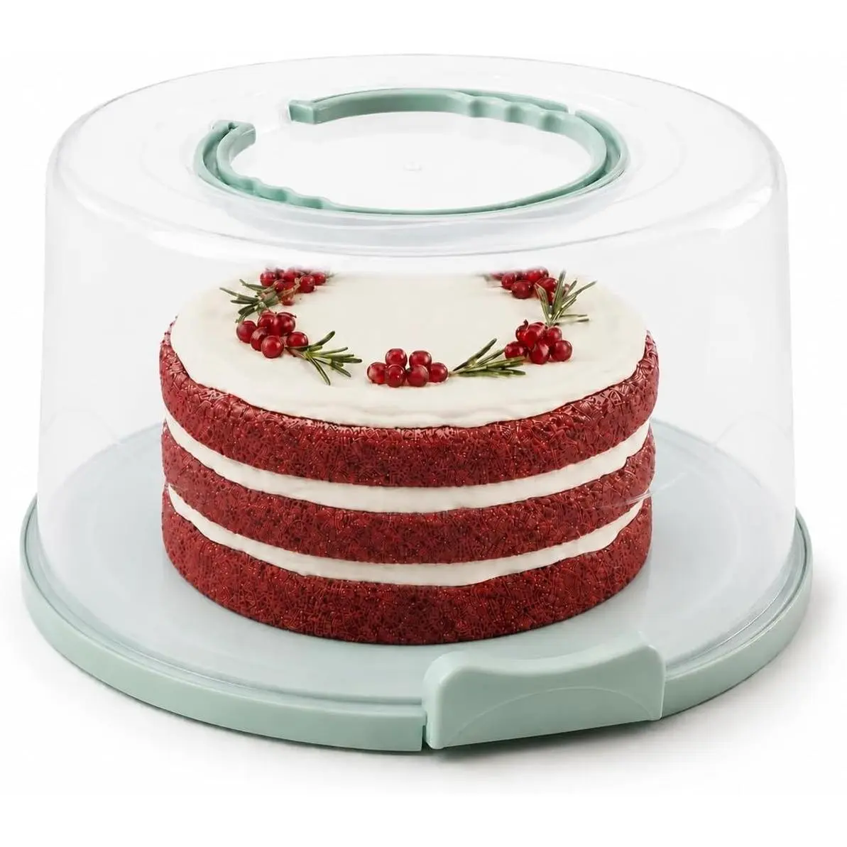 Extra Large Sturdy Cake Carrier with Lid, Dome, Foldable Handles & Strong Snaps – Multifunctional Serving Platter and Cake Plate, 13 x 13 x 7 Inch, GreenGift