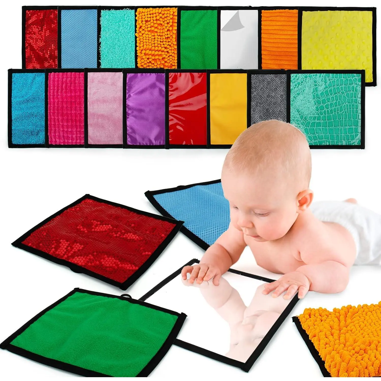 16 Pack Sensory Mini Mats Assorted Textured Floor Tiles, Sensory Play Mats for Early Development, Activity Fidget Toys for Toddlers, Kids and Young Children