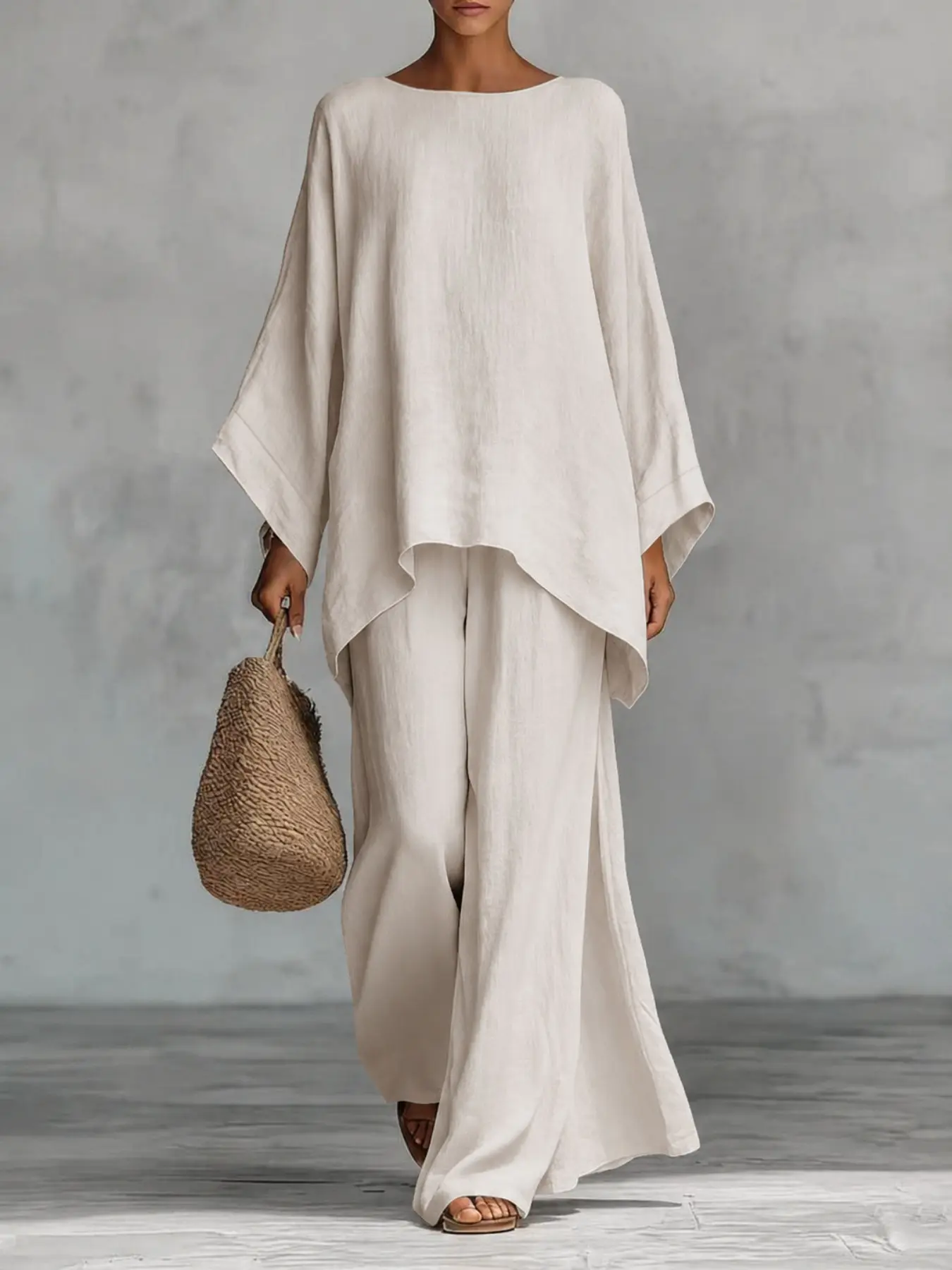 2026 Fall Women's Luxe Co-Coord Set, Minimalist Oversized Flare Top & Wide Leg Pants, Elegant Loose Fit, Casual Style, Ankle Length