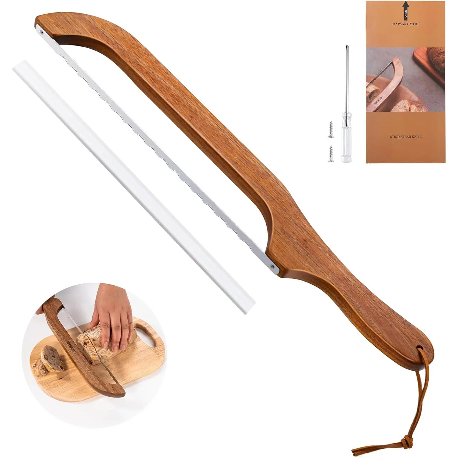 Sourdough Bread Knife for Homemade Bread, 10.6-Inch Wooden Bread Bow Slicer with Serrated Stainless Steel Blade for Clean, Even Slices of Artisan Loaves