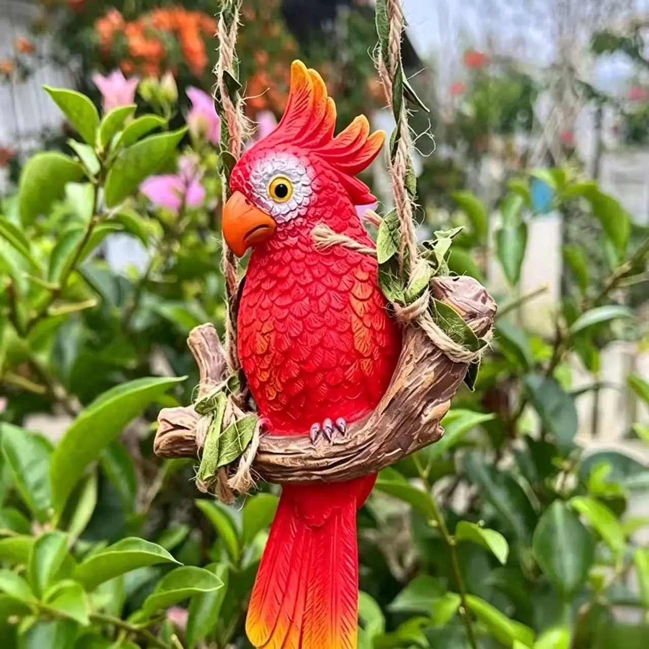 Realistic Parrot and Swing Decorative Piece, Unique Lifelike Design, and Parrots, Ideal for Garden, Balcony, Outdoor Spaces, Perfect Gift