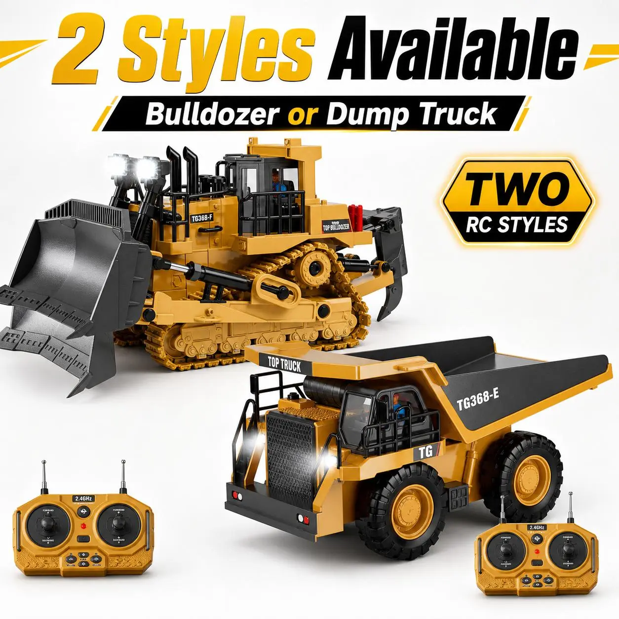 2.4GHz Remote Control Construction Vehicle Toy with LED Lights, Realistic RC Engineering Truck for Indoor and Outdoor Play, Birthday and Christmas Gift for Kids